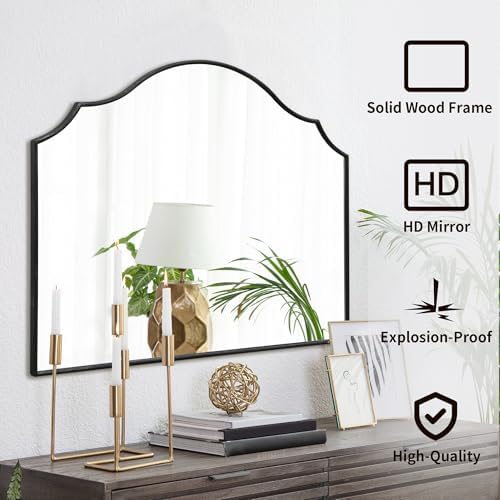 Besdomus Black Scalloped Dresser Mirror: 35"x26" Wooden Bathroom Mirror - Image 2
