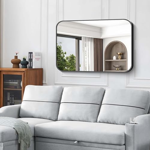 Black Bathroom Mirror, 28x42 inch Aluminum Metal Frame Rectangular Vanity Mirror - Image 4
