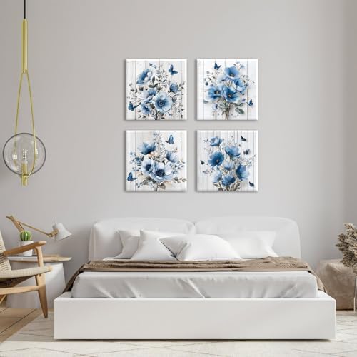 Vintage Flower Wall Art for Bathroom Rustic Floral Paintings Pictures Butterfly - Image 2