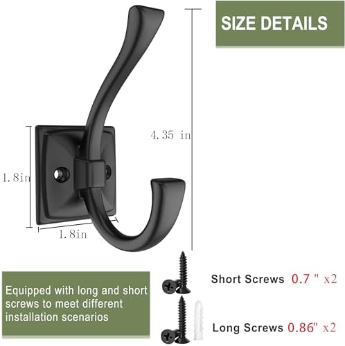 TOFIIGREM 2 Pack Antique Black Coat Robe Hooks - Image 3