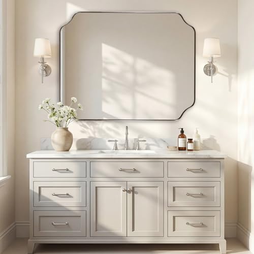 ANDY STAR 32x40 Brushed Nickel Scalloped Bathroom Wall Mirror - Image 6