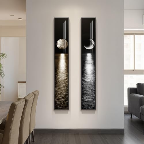 Framed Vertical Black White Gold Moon Landscape Wall Art Decor, 2 Pieces - Image 4
