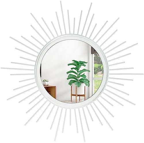 Sunburst Spoked White Large Wall Mirror Boho Home Circle Art Mirror Modern by HLFMVWE