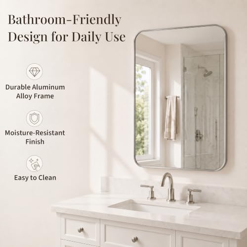 30x36 Inch Brushed Nickel Rounded Rectangle Bathroom Vanity Mirror - Image 5