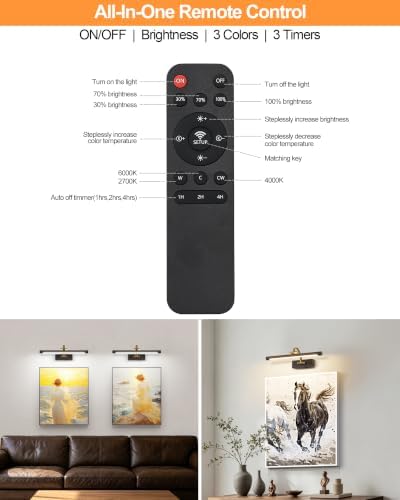 Tassuowell LED Picture Lights for Wall Rechargeable, Battery Operated Art Light - Image 6