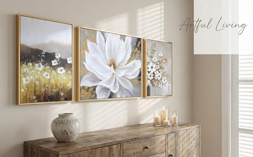 3-Panel Hand-Painted Boho Floral Wall Art - Image 4