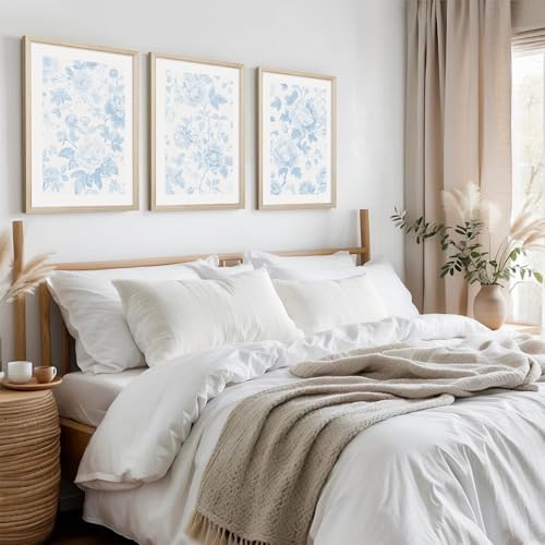Blue White Wall Art Chinoiserie Flower Canvas Wall Decor Aesthetic Floral Wall - Image 6