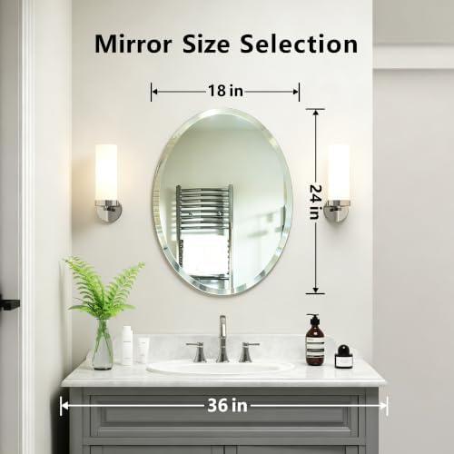 18" x 24" Silver Beveled Edge Frameless Oval Wall Mirror - Image 3
