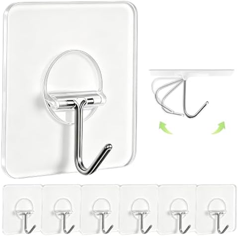 JINSHUNFA Adhesive Wall Hooks No Drill Clear Heavy Duty, 13LB Sticky 8 Pack by JINSHUNFA