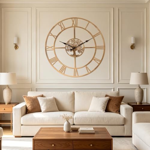 40in Large Silent Wall Clock, Easy Assembly Roman Numeral Bronze - Image 3