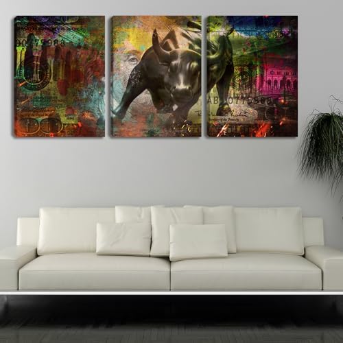 3 Pieces Bull Motivational Wall Art Canvas Poster Print Office Wall Decor - Image 3