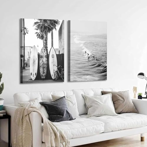 YIDINGX Black and White Coastal Surfing Landscape Posters and Prints Sea Wave - Image 5