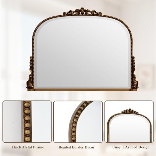 Wall Beaded Mirror, 44 x 32 Inch Round Top Right Angle Wall Mirror, Tempered - Image 4