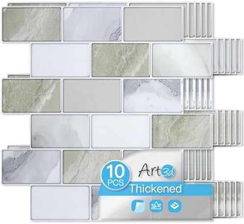 Art3d 10-Pack Subway Peel and Stick Backsplash, 12 x 12 Inch by Art3d