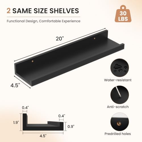 Dreamland Picture Ledge Shelf for Wall, Floating Shelves Set of 2, 20 inch Long - Image 3