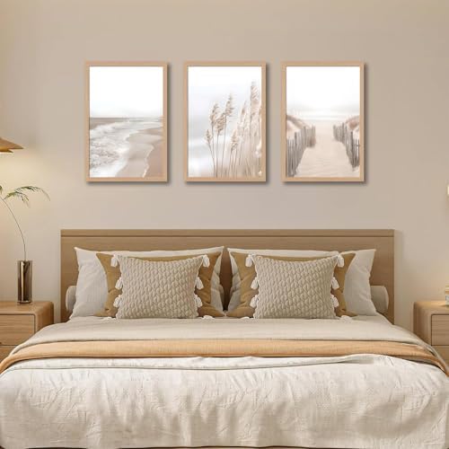 skysoon Neutral Beach Wall Art Set of 3, Boho Coastal Ocean Canvas Prints - Image 5