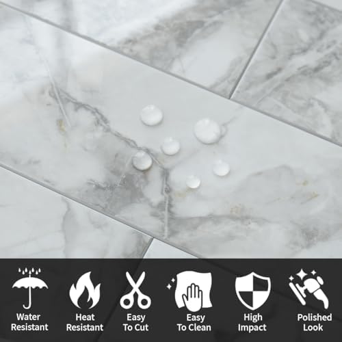 AULIGET Polished White Marble Peel and Stick Backsplash Wall Tiles - Image 3