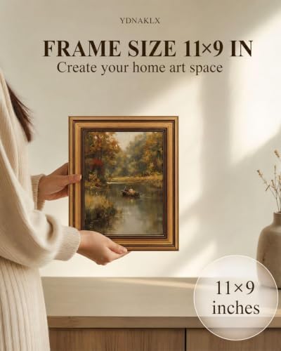 Gold Framed Wall Art, Country Fisherman Canvas Prints, Vintage Rowboat River - Image 2