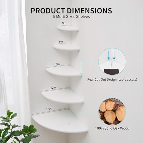 White Corner Wall Shelf 9inch Solid Oak Wood Floating Corner Shelf - Image 5