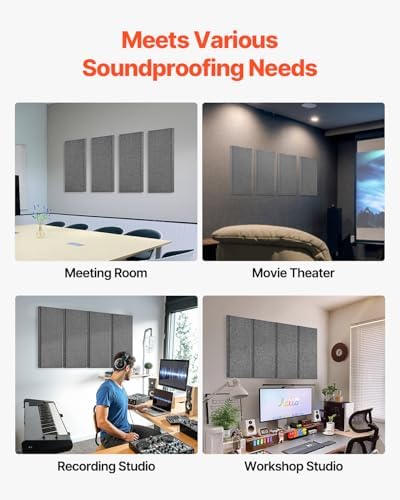 VEVOR 4 PCS Acoustic Panels, 2 inch Thick 23.6 x 11.8 inch Fiberglass Sound - Image 5