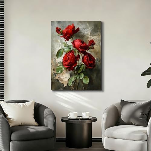 Ship Next Day Red Rose Wall Art Canvas Prints Vintage Floral Pictures Canvas - Image 7
