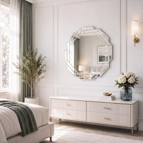 Vercraft Silver Bathroom Mirror Decorative Beveled Edge Frameless Mirror Wall - Image 4