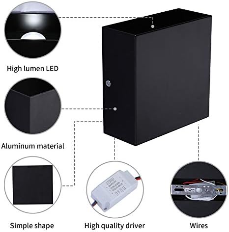Lightess Mini Black Metal 10W Cool White Up Down LED Wall Sconce 2 Pack - Image 5