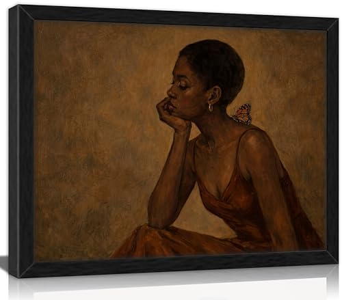 Framed Black Woman Canvas Wall Art, African American Girl Prints Painting by HRENDDEGLwallart