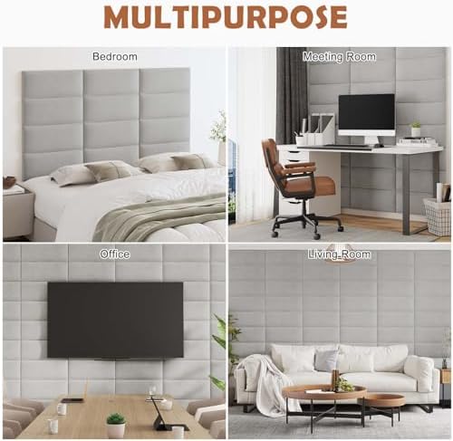 IFNOW Wall Mounted Headboard, Peel and Stick Panels, Light Grey - Image 7