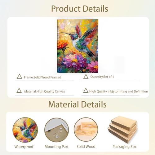 Pormipone Hummingbird Floral Wall Art 12x16 Inch Framed Canvas Print - Image 7