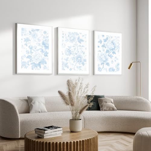 Blue White Wall Art Chinoiserie Flower Canvas Wall Decor Aesthetic Floral Wall - Image 6