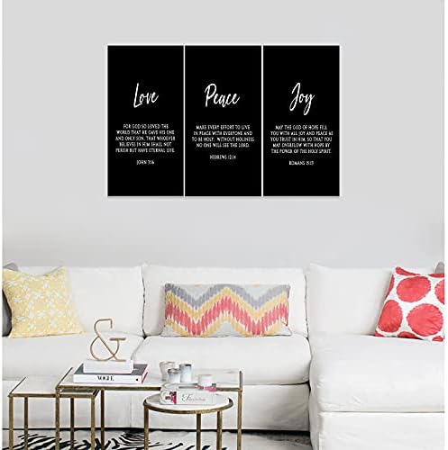 3 Piece Inspirational Wall Art, Quotes "Love Peace Joy" Motivational Canvas Art - Image 3