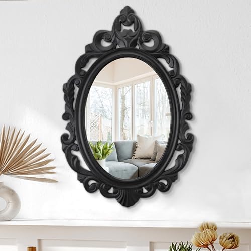 Rustic Vintage Wooden Hanging Oval Mirror by Lzuso