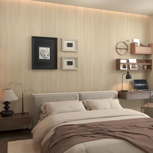 32x315inch Extra Wide Light Brown Wood Grain Wallpaper Peel and Stick Beige Oak by TOTIO