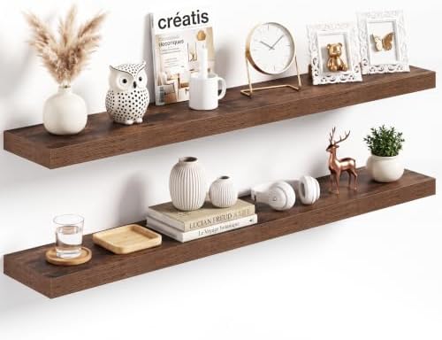 48x8in Floating Shelves 2 Pack, Wall Mount Display Shelf, Rustic Brown by Acovy