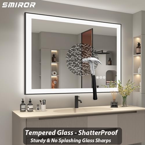 SMIROR 48x40 Black Framed LED Lighted Bathroom Vanity Mirror - Image 5