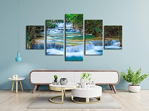 Wieco Art Peaceful Waterfall 5 Panels Large Canvas Paintings Wall Art Modern - Image 2