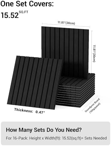 16 Pack Self-Adhesive Acoustic Wall Panels, 12x12 Inch-Black - Image 2