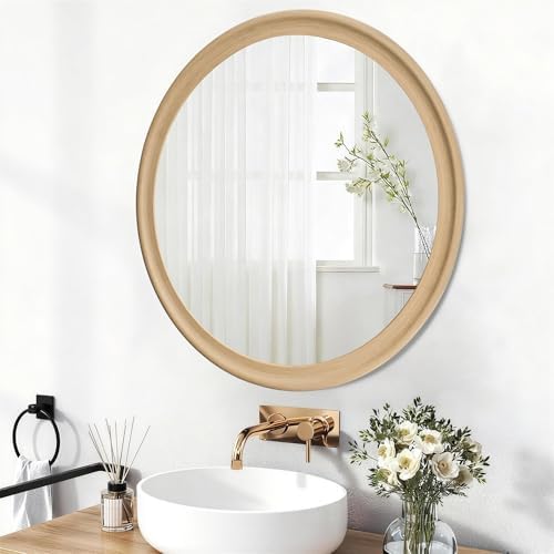 Round Wall Mirrors 30 Inch, Natural Rustic Decorative Transitional Mirror - Image 3