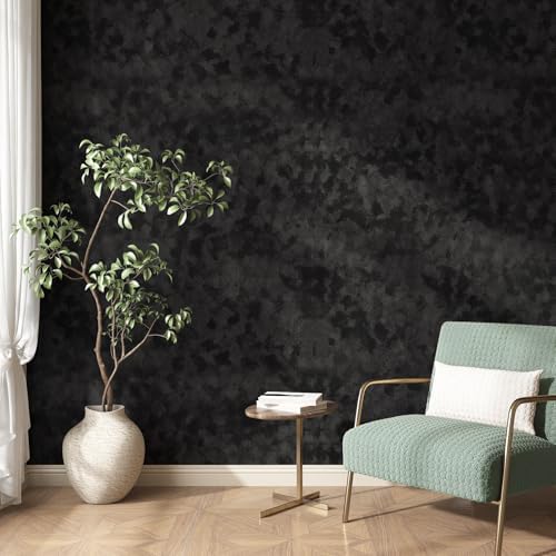 Stickyart Black Peel and Stick Felt Wallpaper Textured Velvet Black Wallpaper by Stickyart