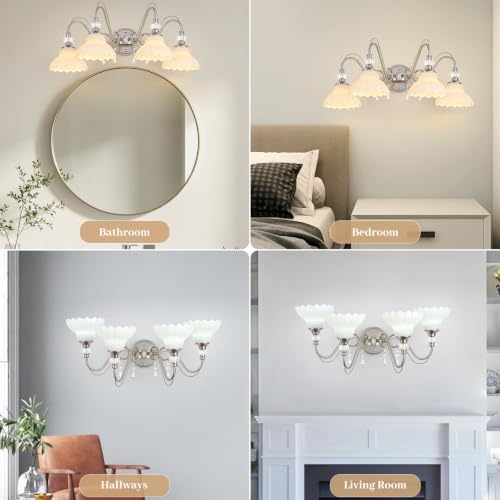 Brushed Nickel Bathroom Vanity Light, 4-Light Nickel Finish Wall Sconce - Image 5