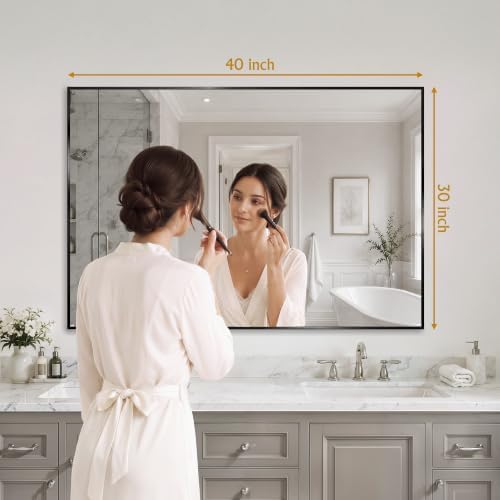 30"x40" Black Bathroom Mirror Wall Mounted - Image 2