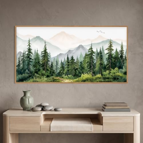 Green Forest Mountain Range Framed Canvas Wall Art -20''x40'' - Image 3