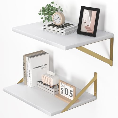 Heimlove 16W x 12D Deep Floating Shelves Set of 2 White & Gold by Heimlove