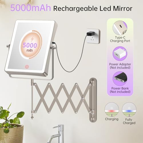 FASCINATE 8.7" 5000mAh Rechargeable Wall Mounted Makeup Mirror - Image 2