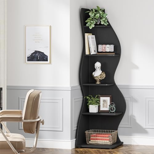 Tribesigns Corner Shelf, Modern 5-Tier Wall Corner Bookshelf, Stylish Corner - Image 6