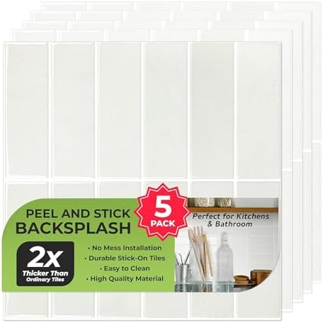 Select 5 Pack Peel and Stick Backsplash Square Tiles, 12x12 in, Stone White by selectlighting