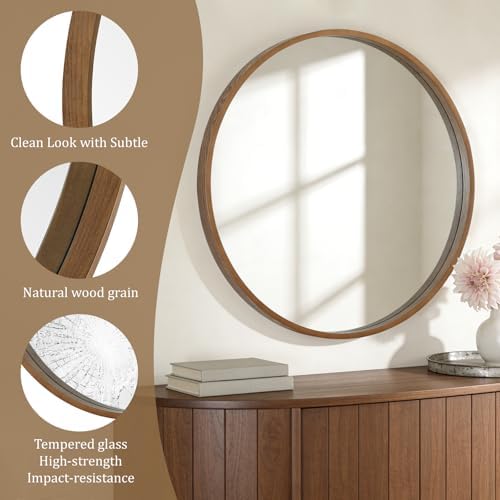 WallBeyond Round Wood Mirror - Image 5