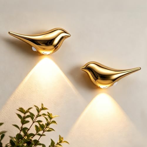 Motion Sensor Wall Light: Cute Bird Rechargeable Lights 2 Pack by OLISHALIGHT