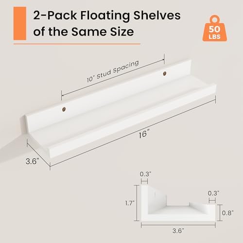 RICHFOCUS Picture Ledge Shelf, 16 inch Floating Shelves Set of 2, Wood Wall - Image 2